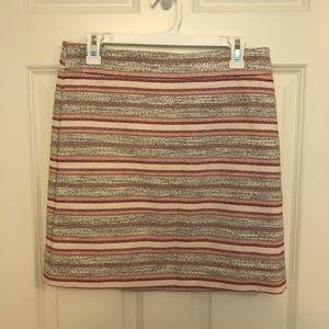 LOFT red and pink striped mini skirt, like new